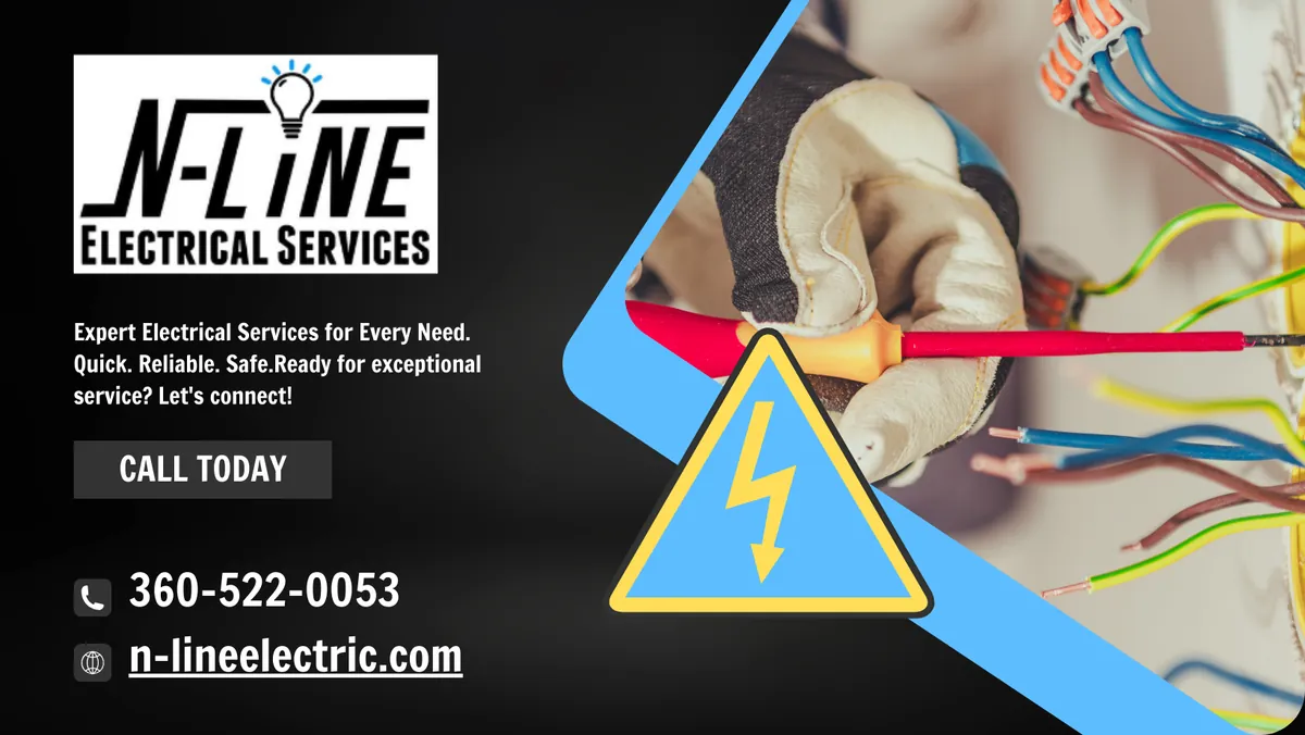 N-Line Electrical Services Facebook cover listing generator installation, EV chargers, lighting and smart home services