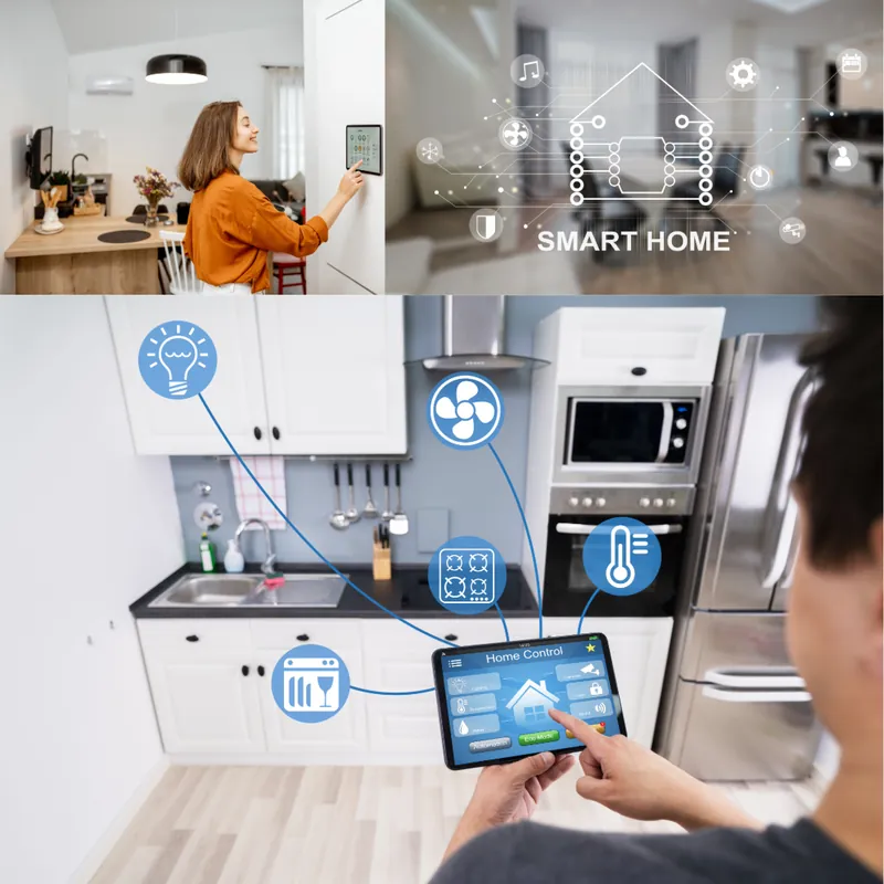 Smart home graphic with connected devices in a kitchen