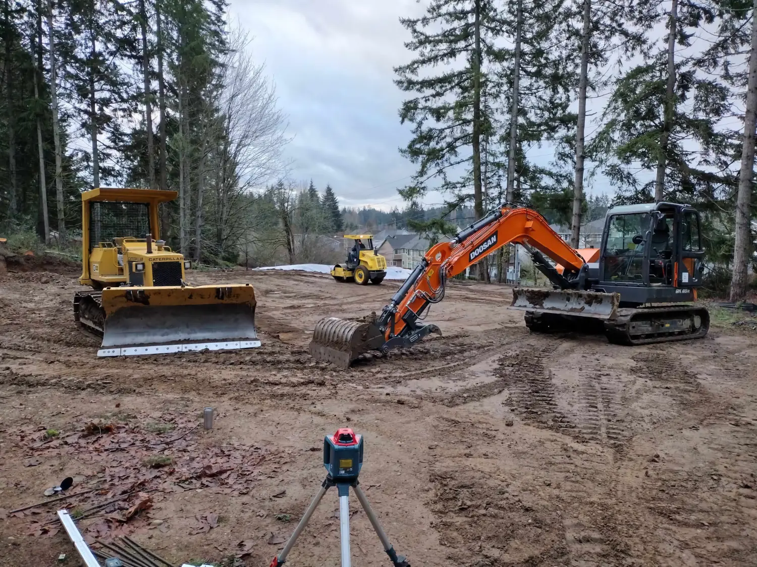 Construction equipment being used to make a pad foundation