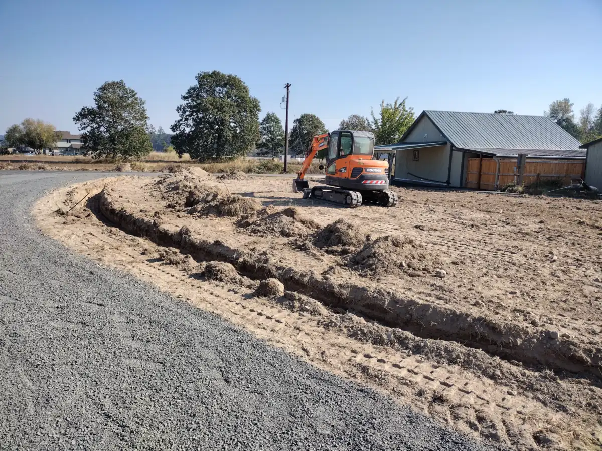 Utiltity line being dug with excavator